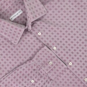 Etro Shirt Mens 42 16.5 34/35 Pink Geometric Made Italy Cotton Dress Long Sleeve